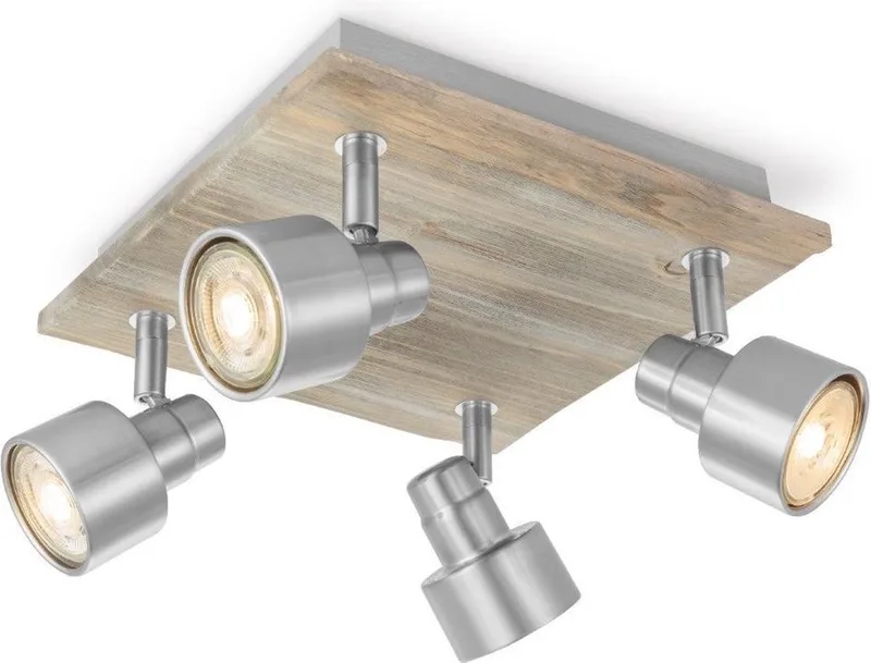 Landelijke LED Opbouwspot Drift - Geborsteld staal - 23/23/15cm - 4 lichts plafondspot - Dimbaar - inclusief LED lichtbron - GU10 van Home Sweet Home in Natuurlijk – productfoto