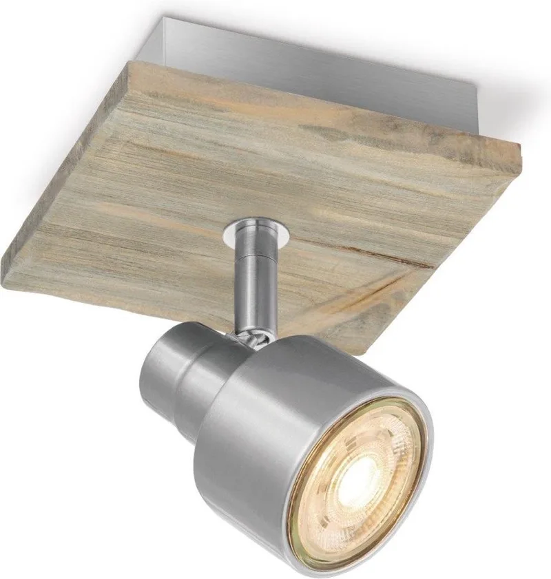 Landelijke LED Wandspot Drift - Geborsteld staal - 12/12/15cm - wandlamp - Dimbaar - inclusief LED lichtbron - GU10 fitting - 5W van Home Sweet Home in Natuurlijk – productfoto