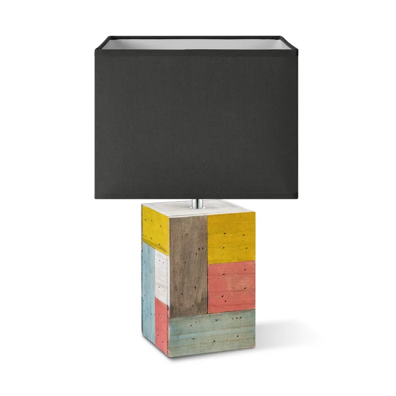 Landelijke tafellamp Block - hout/antraciet - tafellamp Tora Hout inclusief lampenkap 25/25/18cm - tafellamp hoogte 45 cm - geschikt voor E27 LED lamp - Tafellamp geschikt voor woonkamer, slaapkamer, thuiskantoor från Home Sweet Home i Mörkgrå – produktbild