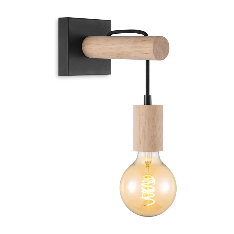 Landelijke Wandlamp Billy - Zwart - 10/20/22cm - Muurlamp gemaakt van bamboe - geschikt voor E27 LED lichtbron - wandlamp geschikt voor woonkamer de Home Sweet Home en Marron – photo produit
