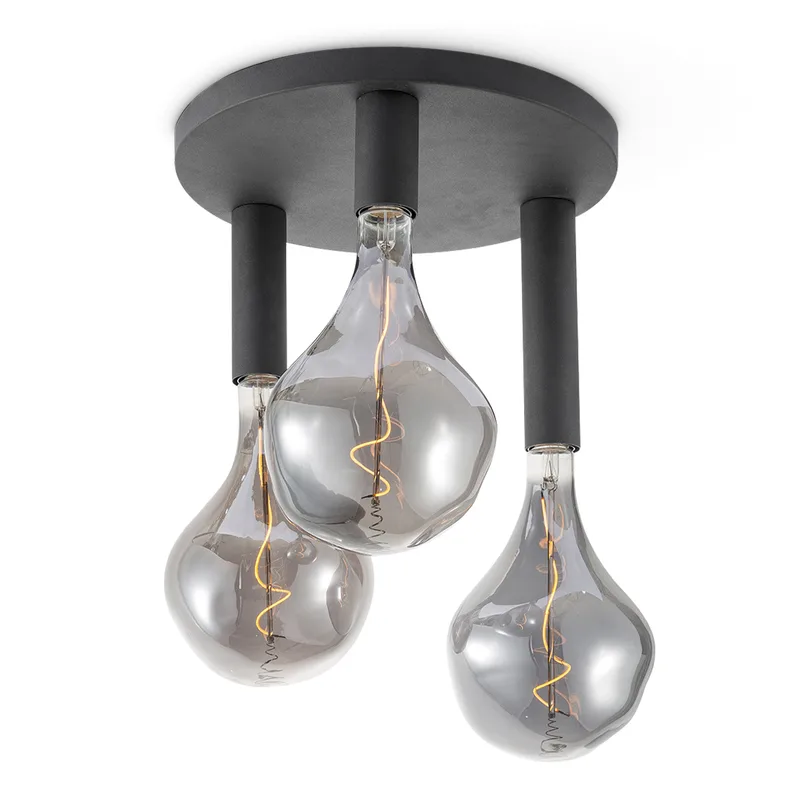 LED Plafondlamp Rond - Ø35cm - Metaal - 3 Hoogtes tot 23cm - Modern Design - set met 3 E27 Lamphouder - Voor Woonkamer en Slaapkamer en van Home Sweet Home in Zwart – productfoto