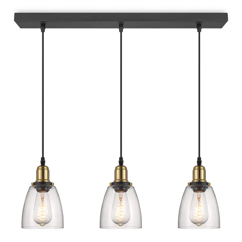 Metalen Hanglamp - Inclusief 3 Glazen Lampenkap - Ø65 x 128 cm - E27 fitting - voor gebruik in slaapkamers en werkruimtes - Inclusief 1 de Home Sweet Home en Helder – photo produit