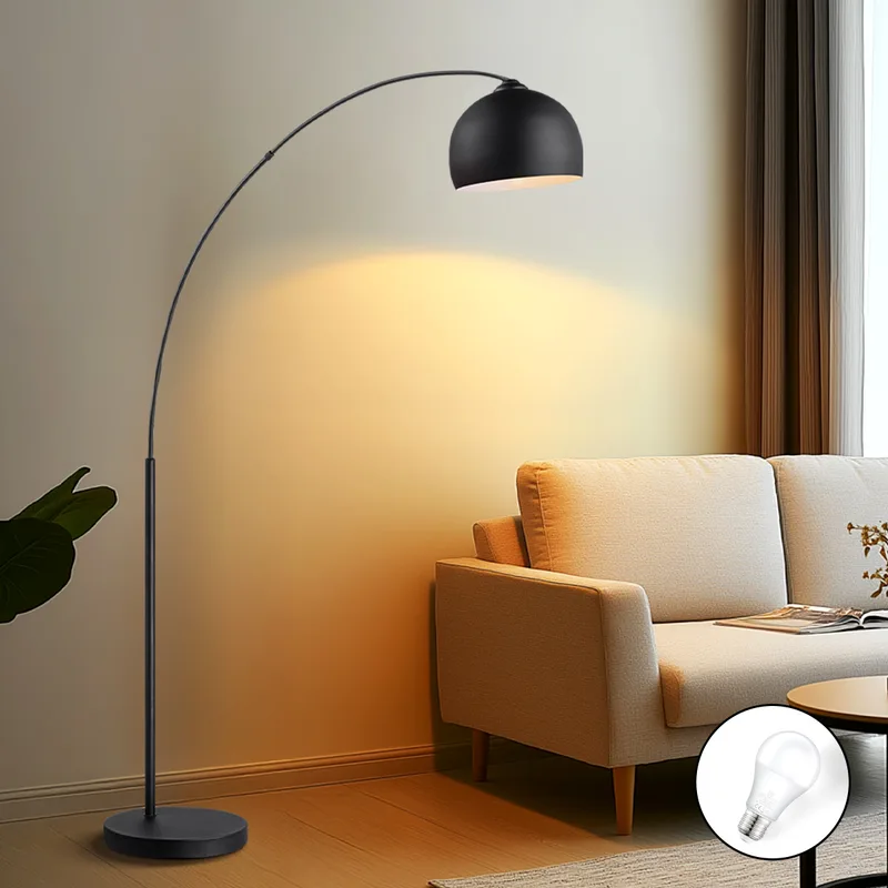 Moderne BoogVloerlamp Fisher - Zwart - 109/30/172cm - staande lamp met Zwart lampenkap - geschikt voor E27 LED lichtbron - met voetschakelaar - geschikt voor woonkamer, slaapkamer en thuiskantoor från Home Sweet Home – produktbild