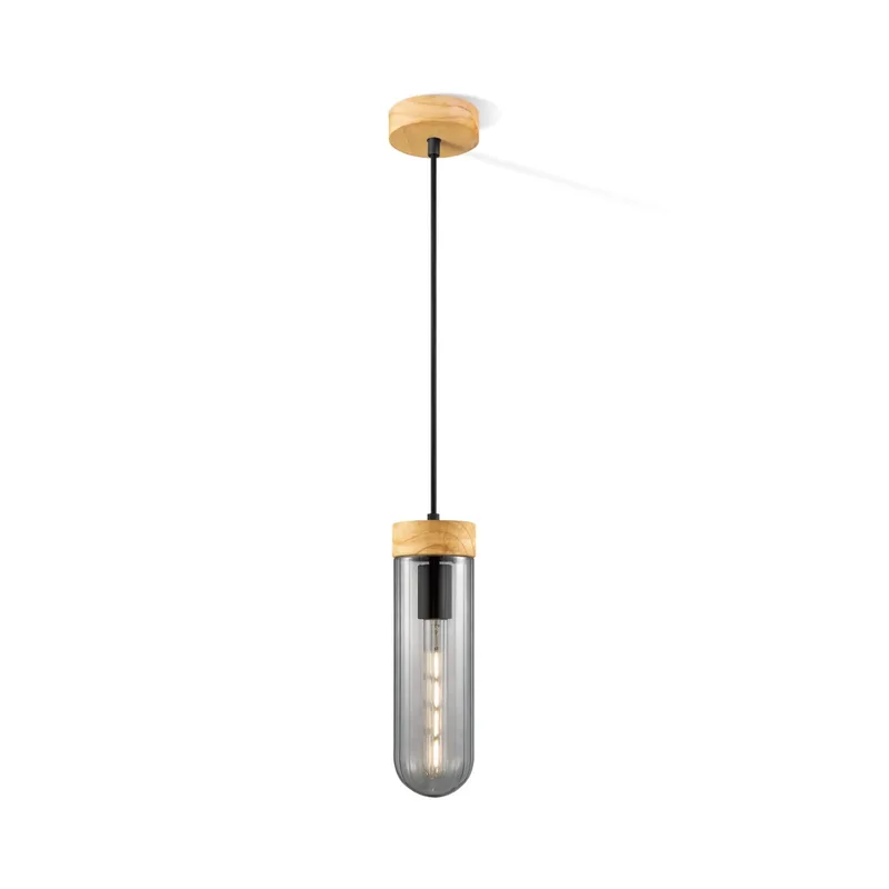 Moderne Hanglamp Capri - Rook - 10/10/138cm - hanglamp gemaakt van Glas en Hout - geschikt voor E27 LED lichtbron - Dekra getest - Pendellamp geschikt voor woonkamer, slaapkamer en keuken by Home Sweet Home in Smoke – product photo