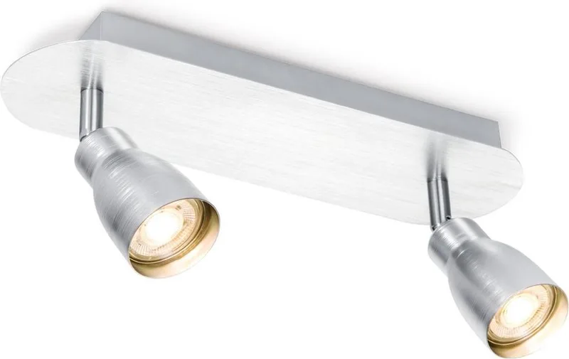 Moderne LED Opbouwspot Alba - 120/25/4.5cm - 2 lichts plafondspot - Dimbaar - inclusief LED lichtbron - GU10 by Home Sweet Home in Geborsteld staal – product photo