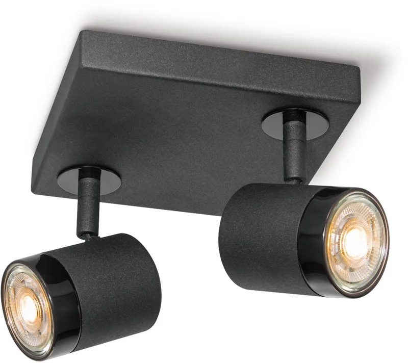Moderne LED Opbouwspot Manu - 16/16/15cm - 2 lichts plafondspot - gemaakt van metaal - voor Woonkamer en Slaapkamer fra Home Sweet Home i Sort – produktbillede