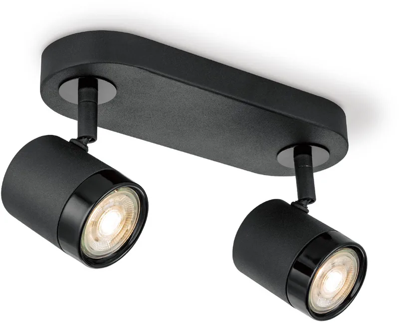 Moderne LED Opbouwspot Manu - 24/9.5/15cm - 2 lichts plafondspot - gemaakt van metaal - voor Woonkamer en Slaapkamer by Home Sweet Home in Black – product photo