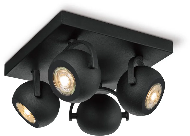 Moderne LED Opbouwspot Nop - 23/23/14cm - 4 lichts plafondspot - gemaakt van metaal - voor Woonkamer en Slaapkamer by Home Sweet Home in Black – product photo