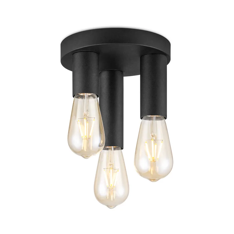 Moderne LED Plafondlamp Marna - Zwart - Rond - 19/19/16.5cm - geschikt voor E27 fitting - 3 lichts Plafondlamp gemaakt van metaal by Home Sweet Home – product photo