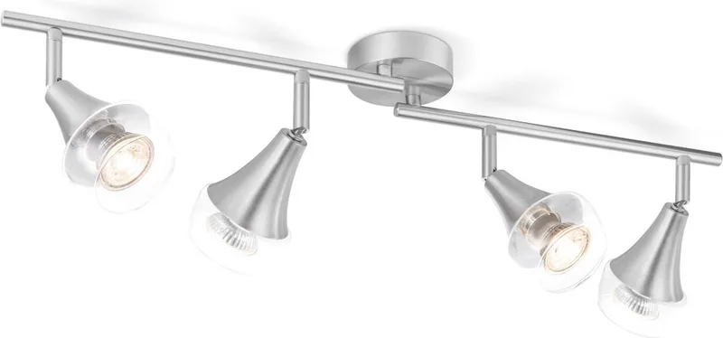 Moderne Plafondspots - Mat Satin - Met 4 GU10 Fitting - Metaal Spotlights - 67.5 x 9 x 18cm - voor woonkamer en slaapkamer von Home Sweet Home in Geborsteld staal – Produktfoto