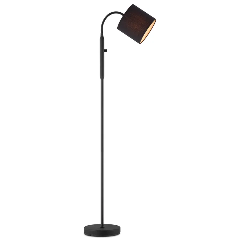 Moderne Vloerlamp - 20/20/120cm - metalen Staande Leeslamp met Zwarte Stoffen Lampenkap - Inclusief LED E27 Lichtbron 9W 470Lm - Met fra Home Sweet Home i Sort – produktbillede