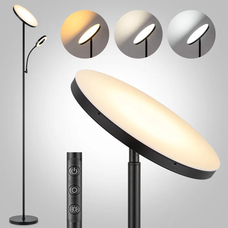 Modern floor lamp, 25/25/175 cm, metal, with reading light, integrated LED 42W 3636Lm, dimmable, for office and bedroom von Home Sweet Home in Schwarz – Produktfoto