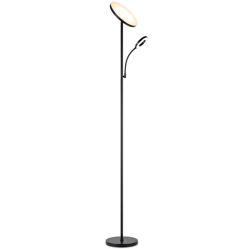 Lampadaire moderne, 25/25/175 cm, noir, métal, avec liseuse, LED intégrée 7W 3636Lm, dimmable, pour bureau et chambre de Home Sweet Home – photo produit