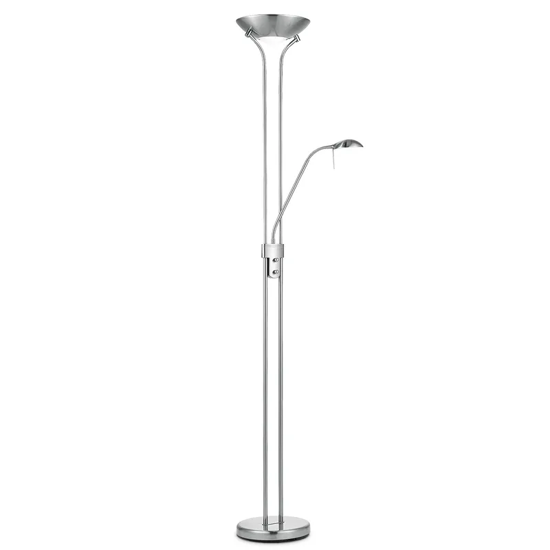 Moderne vloerlamp 50/50/180cm - dimbare staande lamp met flexibele leeslamp - Geborsteld staal - R7s+G9 lichtbron - geschikt voor woonkamer, slaapkamer en thuiskantoor van Home Sweet Home in Zilver, Rvs – productfoto