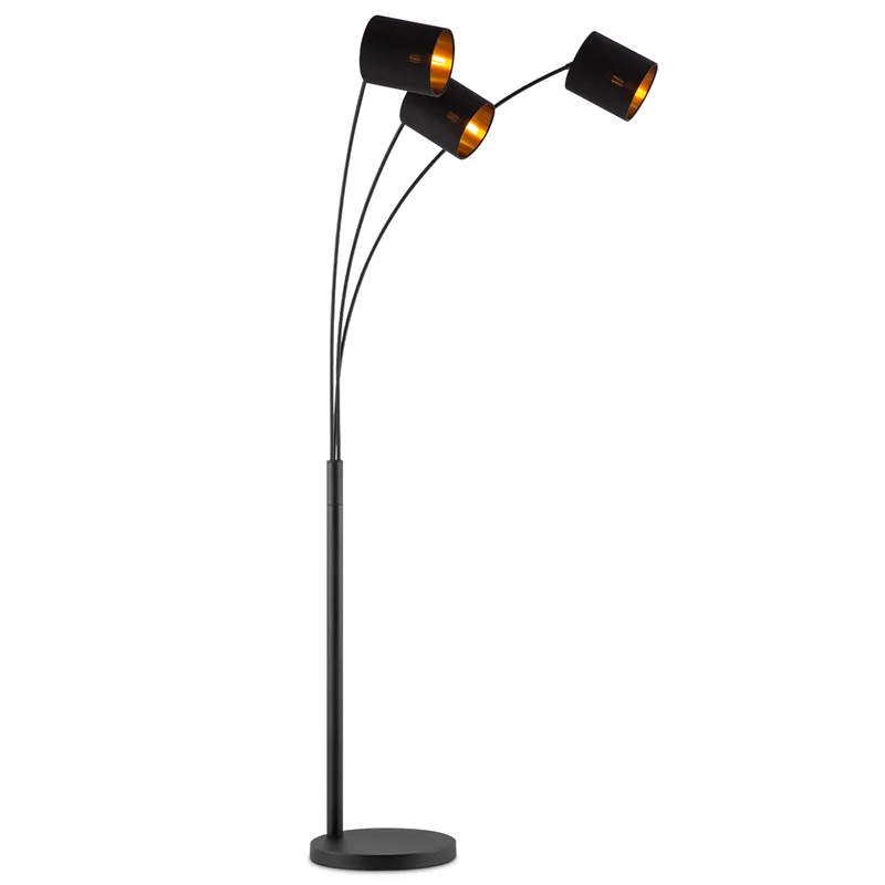 Moderne Vloerlamp - 80/33/190cm - Zwarte - 3L Staande Lamp met Lampenkap - Inclusief LED E27 Lichtbron 9W 470Lm - met voetschakelaar - voor slaapkamers en thuiskantoren van Home Sweet Home in Zwart – productfoto