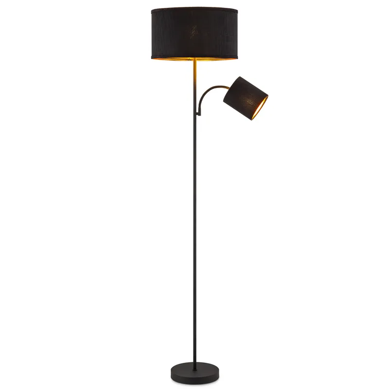 Moderne vloerlamp - Met twee corduroy kap - Zwart - 40 x 40 x 175cm - met E27 lichtbron 7W 1076LM - Warm wit licht - Met twee knoppen open licht von Home Sweet Home – Produktfoto