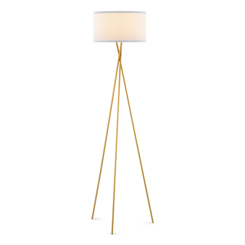 Moderne Vloerlamp - Metalen Staande lamp met wit stoffen Lampenkap - 53/53/138cm - Inclusief LED E27 Lichtbron 9W 806Lm - met Voetschakelaar - voor Woonkamer en Slaapkamer de Home Sweet Home – photo produit