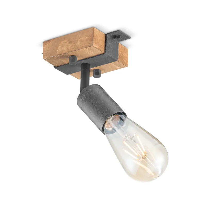plafondlamp Denton 1L - hout / burned metal von Home Sweet Home in Schwarz – Produktfoto
