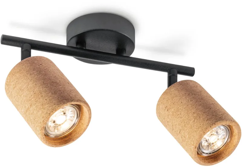 plafondspot Cork 2 - kurk en zwart - 2 x GU10 - zonder lichtbronnen van Home Sweet Home in Natuurlijk – productfoto