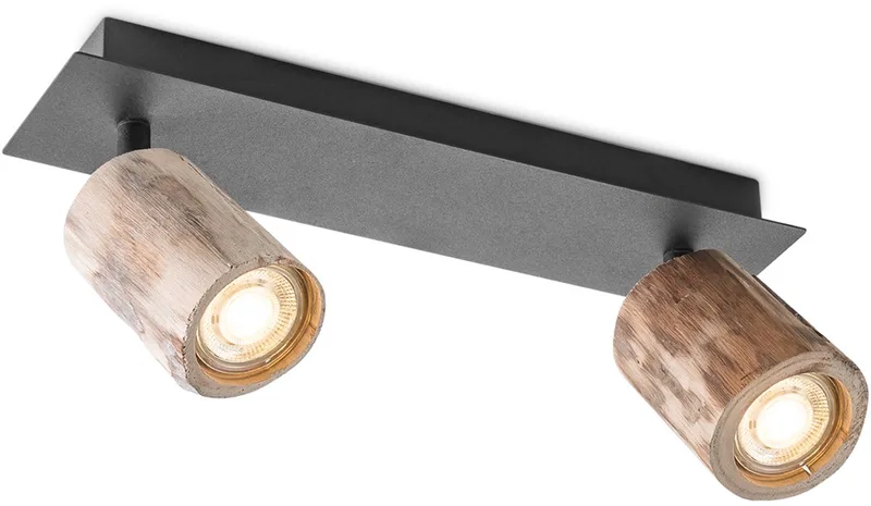 plafondspot Wood 2 - naturel hout en zwart - 2 x GU10 - zonder lichtbronnen från Home Sweet Home i Natuurlijk – produktbild