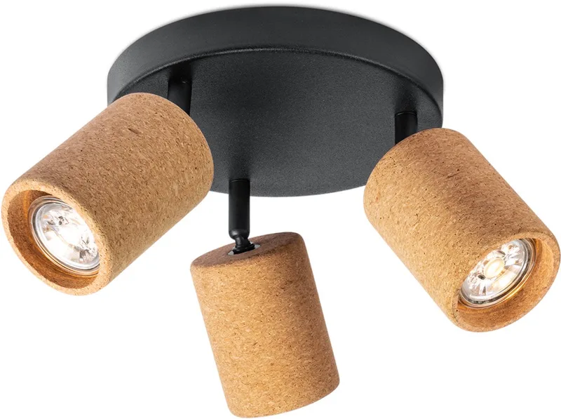 ronde plafondspot Cork 3 - kurk en zwart - 3 x GU10 - zonder lichtbronnen de Home Sweet Home en Natuurlijk – photo produit