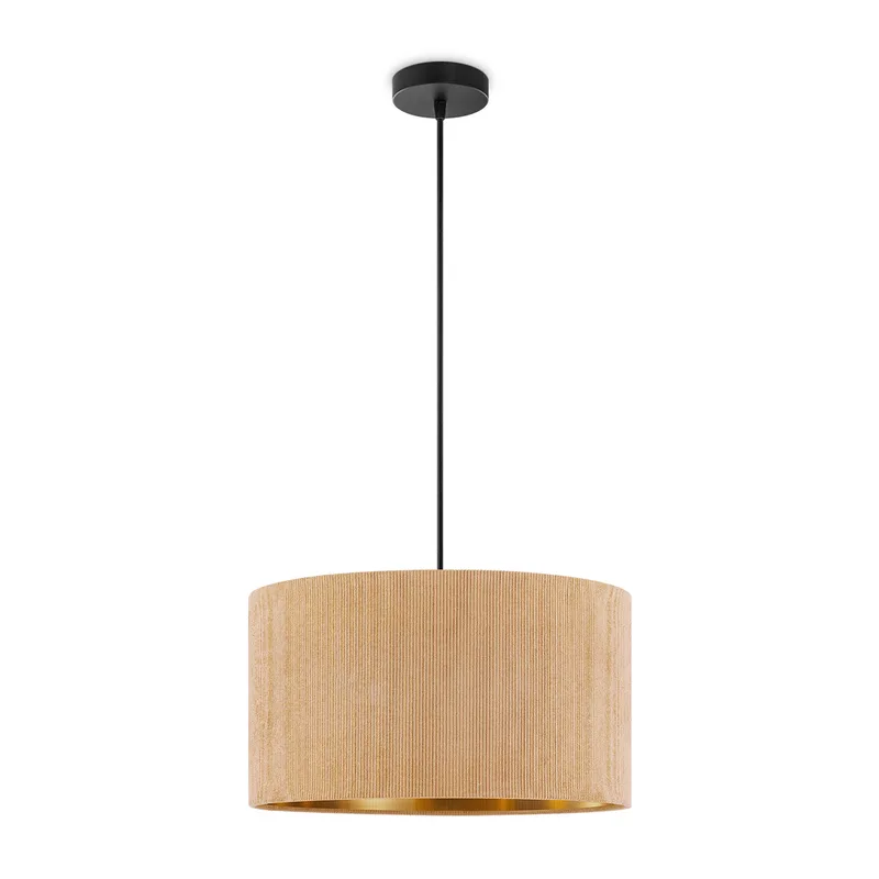 Suspension de style scandinave, abat-jour en velours côtelé, cylindre, caramel, ø40 x 126 cm, douille E27, pour salons et chambres de Home Sweet Home en Khaki – photo produit