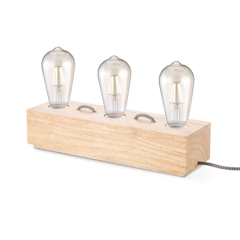 tafellamp Ivy 3 lichts - hout de Home Sweet Home en Beige – photo produit