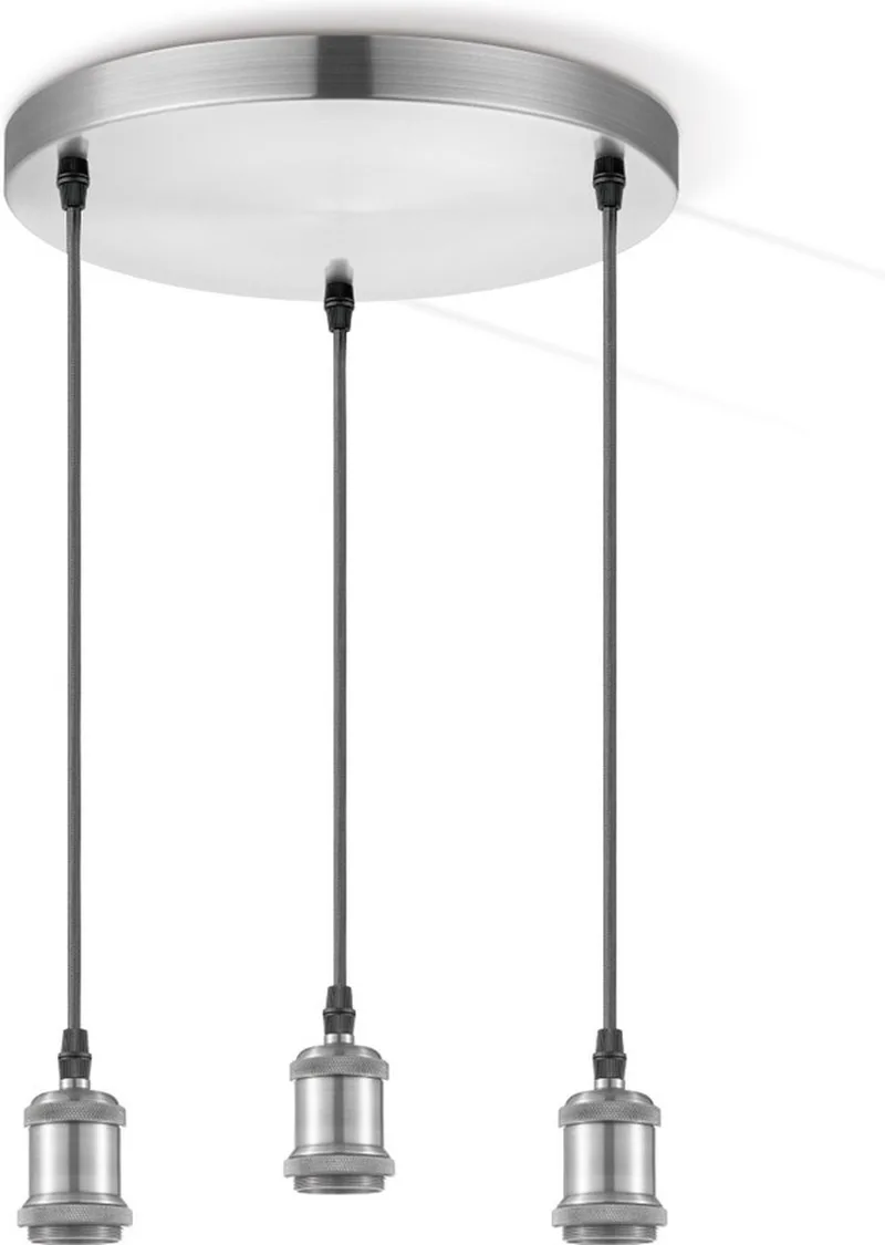 Vintage Hanglamp Diy - 3 lichts hanglamp gemaakt van Metaal - 30/30/109cm - Pendellamp geschikt voor de Home Sweet Home en Geborsteld staal – photo produit