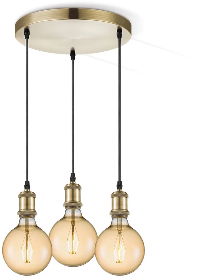 Vintage Hanglamp Vintage - 3 lichts hanglamp gemaakt van Metaal - 30/30/109cm - Pendellamp geschikt voor woonkamer de Home Sweet Home en Laiton – photo produit