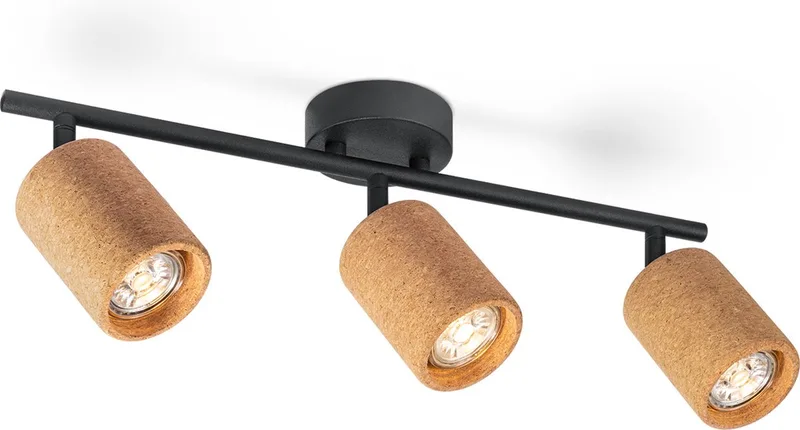 Vintage stijl Plafondspots - Natural - Metaal en Kurk Spotlights - 45 x 45 x 17.5cm - 3 GU10 fitting - Voor woonkamer en van Home Sweet Home in Natuurlijk – productfoto