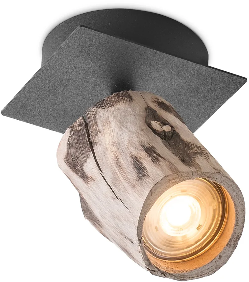 Vintage stijl Plafondspots - Natural - Metaal en Wood Spotlights - 10 x 10 x 14.5cm - GU10 fitting - Voor woonkamer en slaapkamer de Home Sweet Home en Natuurlijk – photo produit