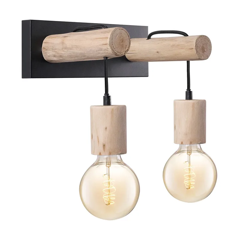 wandlamp Billy 2 lichts - hout / metaal de Home Sweet Home en Marron – photo produit