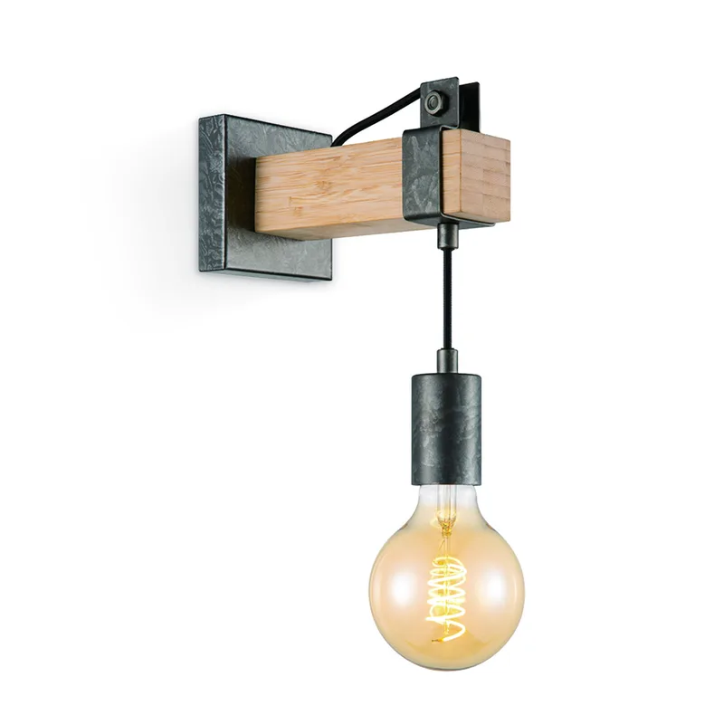 wandlamp Denton 1L - hout / burned metal von Home Sweet Home in Schwarz – Produktfoto