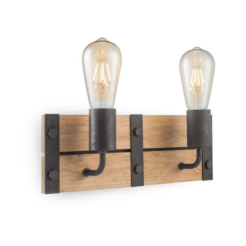 wandlamp Denton 2L - hout / burned metal von Home Sweet Home in Schwarz – Produktfoto