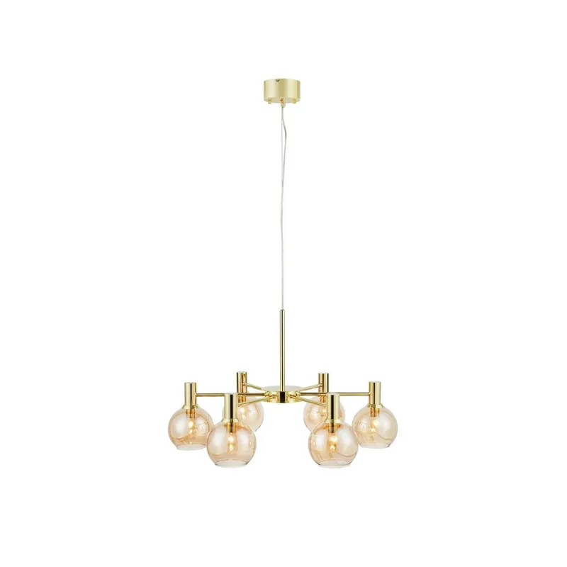 Hanglamp Ambra, messing/amber, glas, Ø 75 cm fra Markslöjd i Messing, Amber, Gennemsigtig – produktbillede