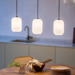 Hanglamp Cava, staalkleurig, 3-lamps, glas fra Markslöjd i Staal, Opaal – produktbillede 1 af 3