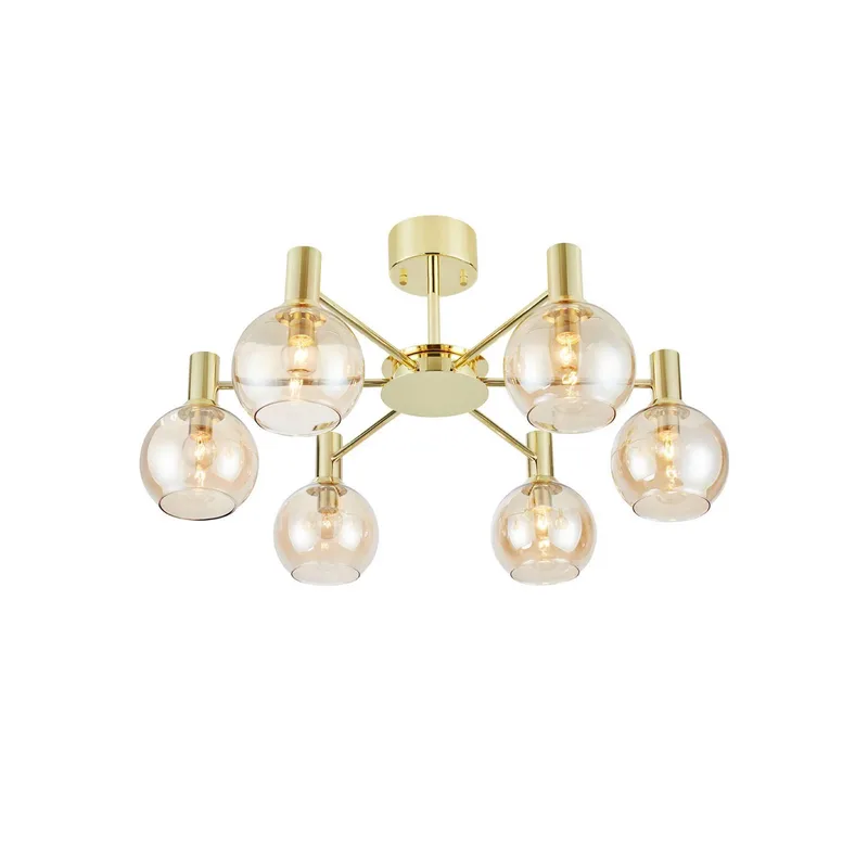 Plafondlamp Ambra, messing/amber, glas, Ø 75 cm de Markslöjd en Laiton, Amber – photo produit