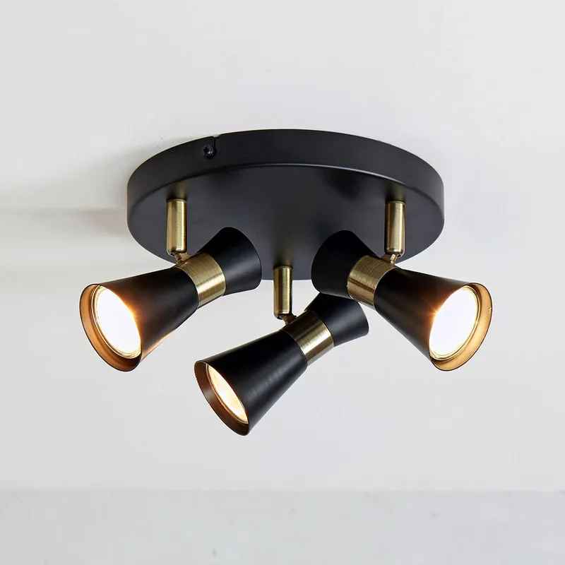 plafondlamp Folie, 3-lamps, zwart/messing de Markslöjd en Noir, Laiton – photo produit