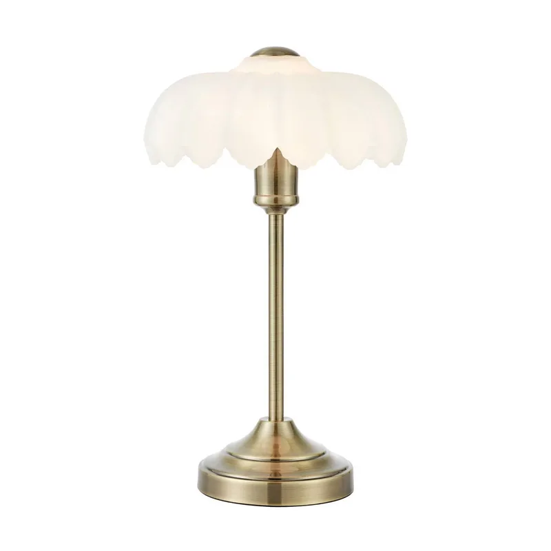 Tafellamp Kurage, oud messing/wit, glas, hoogte 43 cm, E27 fra Markslöjd i Oud messing, Hvid – produktbillede