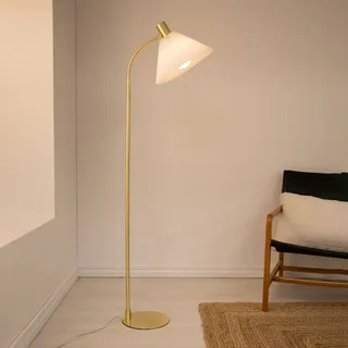 Mira tekstilgulvlampe, messing fra Markslöjd i Messing, Hvid – produktbillede 1 af 4