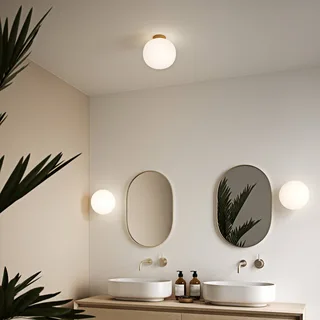 Taklampa Alton med glasskärm, mässing/opal från Nordlux i Messing met opaal wit – produktbild 3 av 3