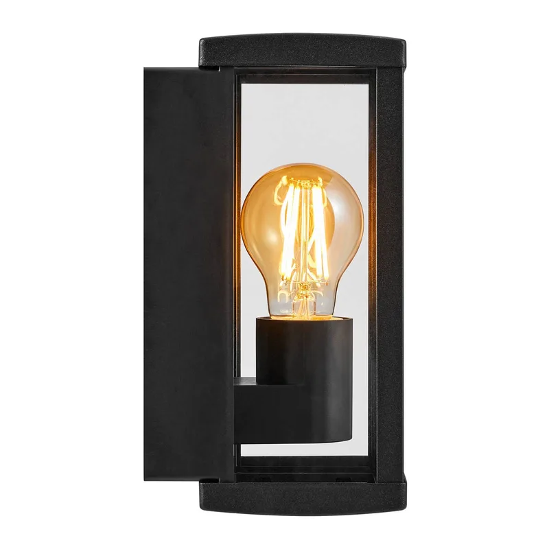 Buitenwandlamp Luchy, lantaarn, zwart, metaal, E27 van Nordlux in Zwart, Helder – productfoto 1 van 3