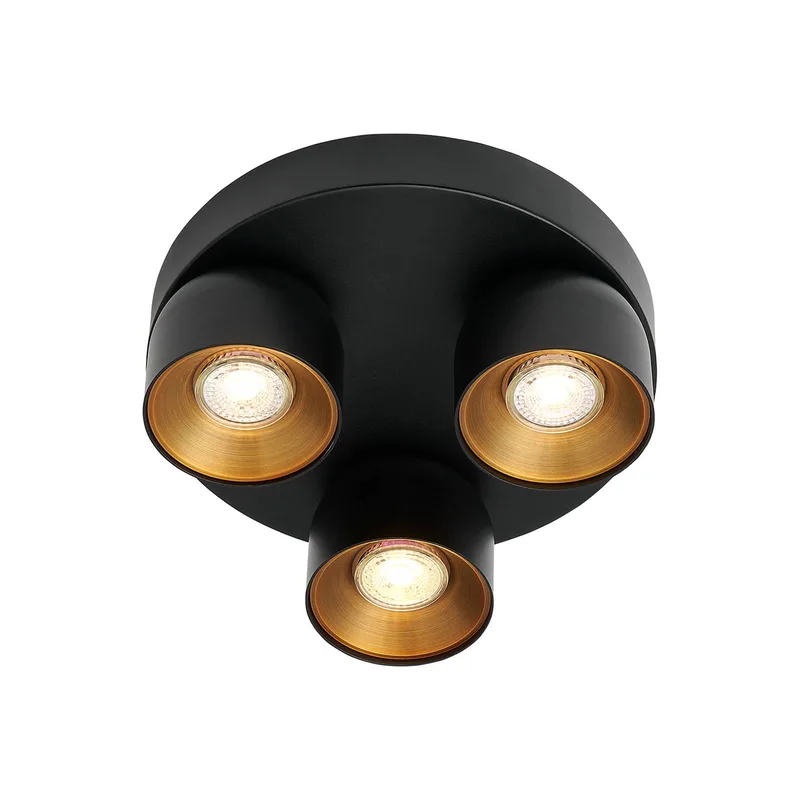 Downlight Pitcher, svart och mässing, 3 lampor, rund, metall från Nordlux i Svart, Mässing – produktbild 3 av 3