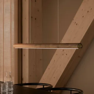 LED hanglamp Akeno, hout, metaal, dimbaar, 3.000 K från Nordlux i Donkerbruin – produktbild 1 av 5