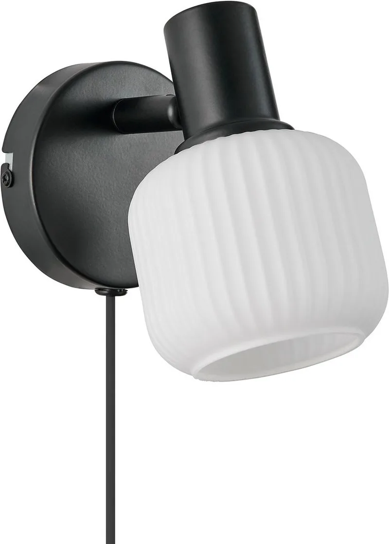 Milford mini-wandlamp-E14-opaal glas/zwart från Nordlux i Svart – produktbild
