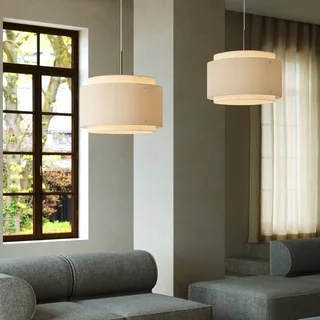 Hängelampe Takai mit doppellagigem Textilschirm von Nordlux in Beige, Weiß – Produktfoto 3 von 4