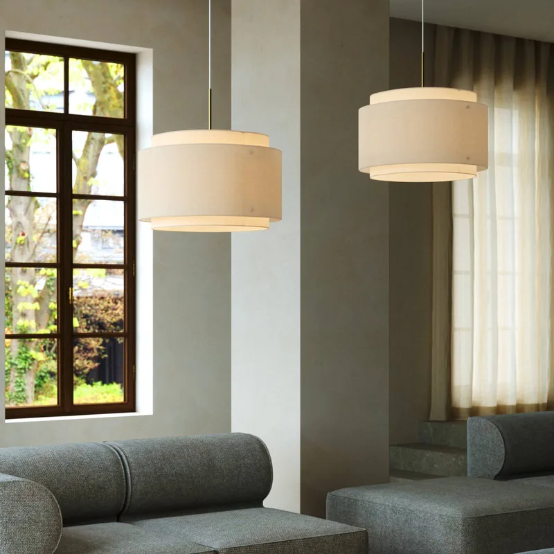 Hängelampe Takai mit doppellagigem Textilschirm von Nordlux in Beige, Weiß – Produktfoto 3 von 4