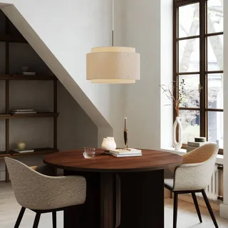 Hängelampe Takai mit doppellagigem Textilschirm von Nordlux in Beige, Weiß – Produktfoto 1 von 4