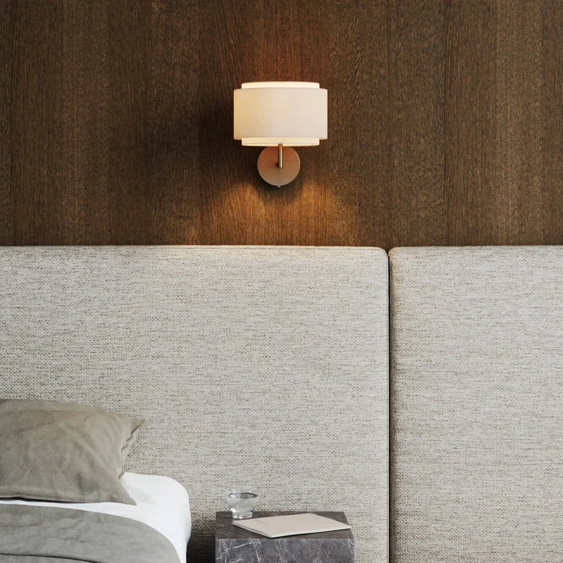 Takai-wandlamp met een textielkap met twee lagen de Nordlux en Beige, Gebronsd messing – photo produit 2 sur 5