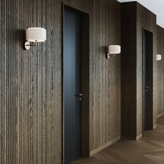 Takai-wandlamp met een textielkap met twee lagen de Nordlux en Beige, Gebronsd messing – photo produit 3 sur 5